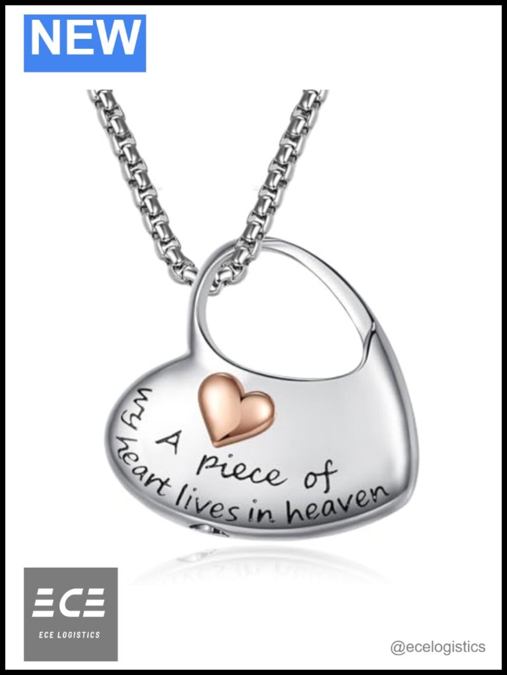 925 Sterling Silver Double Heart Urn Necklace Ashes Keepsake Memorial Jewelry